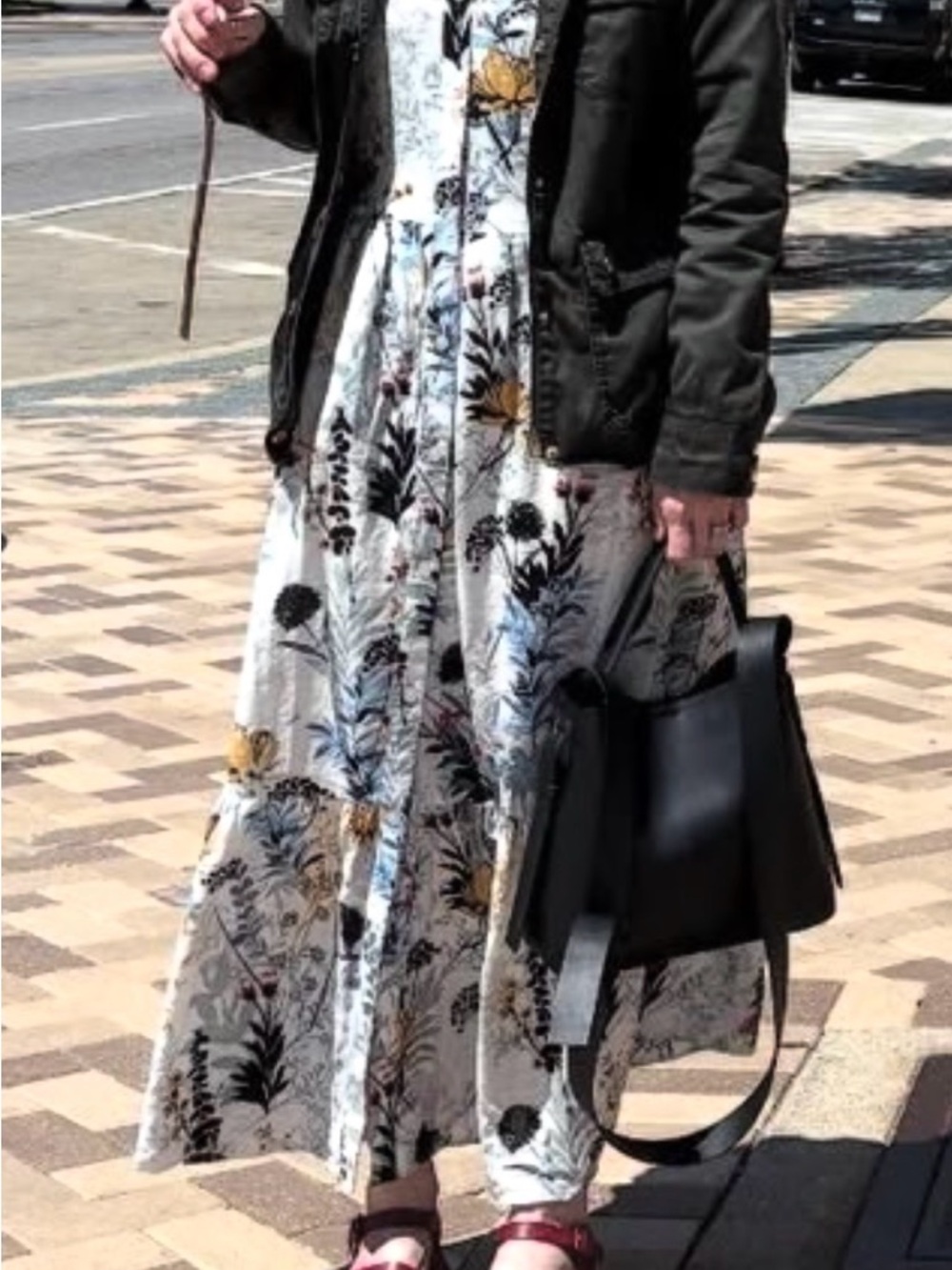 Floral Tiered White Maxi Dress with Yellow Accents